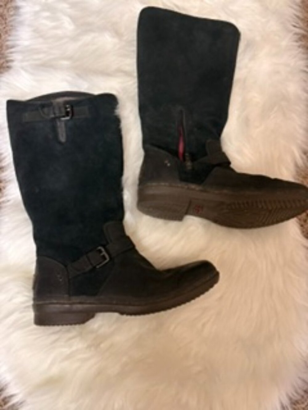 UGG Black Suede Tall Waterproof Boots with Buckles